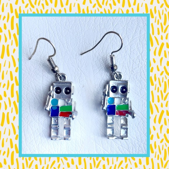 🤖 ROBOT🤖 earrings! Silver and primary colors - Picture 3 of 4